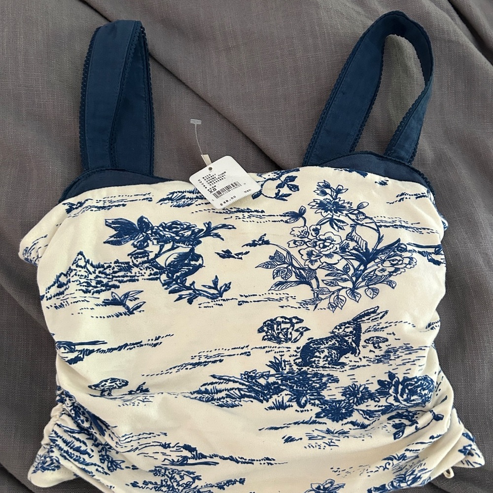 Free People Blue and Cream Floral Tank Top